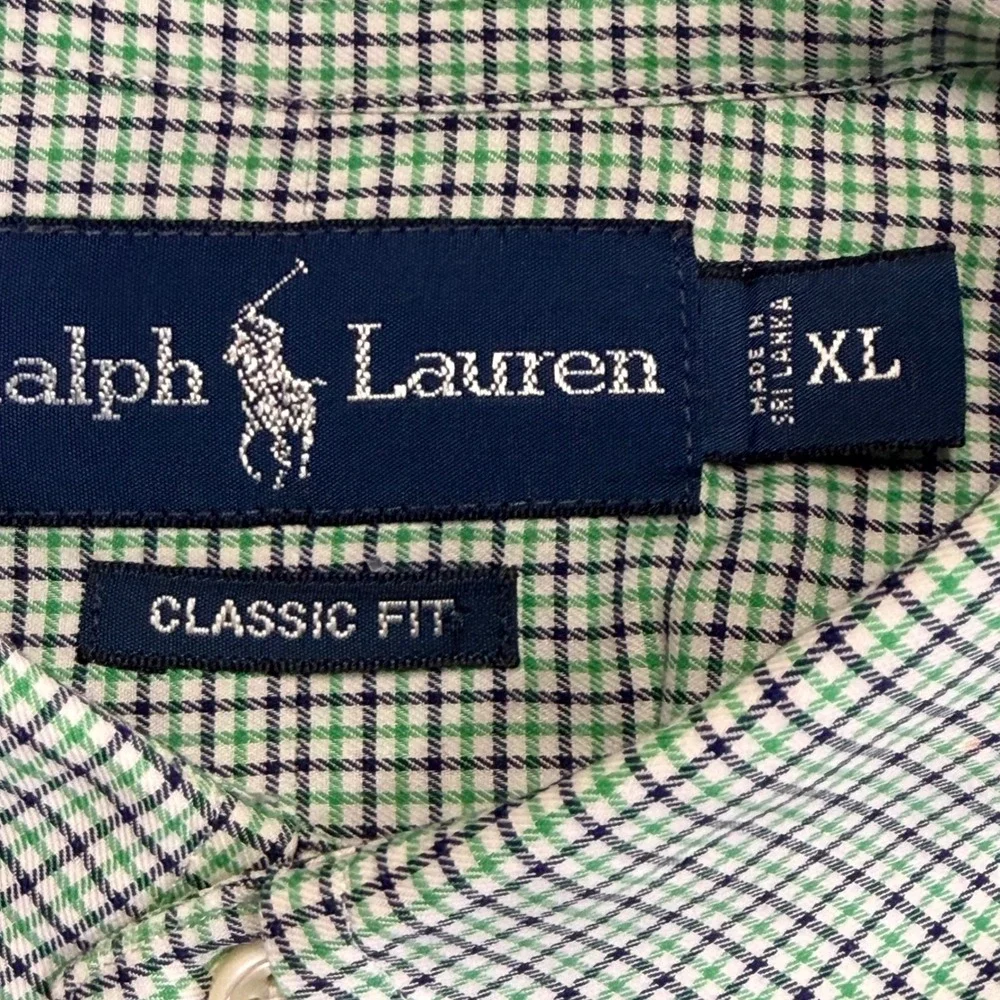 Ralph‎ Lauren Button Down Shirt Mens XL Green Navy Check Classic Fit Long Sleeve
